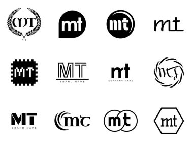 MT logo şirketi şablonu. M ve T harfi logoti. Tasarım elemanları ile farklı klasik serif harfleri ve modern kalın metin ayarla. İlk yazı tipi tipografisi. Koleksiyon trend iş kimliği.