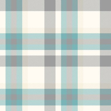 Kusursuz ekose desenli, arka plan, tekstil ve tasarım projeleri için ideal. Yumuşak deniz mavisi, krema ve ince ringa kemiği dokusuna sahip gri renkler..