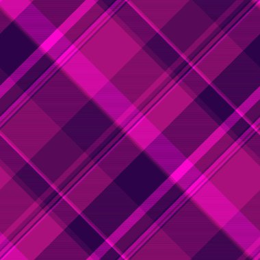 Canlı arkaplan vektörü tekstil, doğrusal kumaş tartanı. Piknik desensiz ekose desenli pembe ve mor renk paleti.