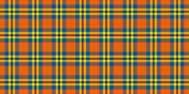 Canlı turuncu, sarı ve mavi ekose desenli. Tekstil tasarımı için mükemmel, sonbahar teması, ya da projelerinize neşeli bir dokunuş eklemek için..
