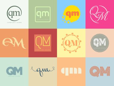 QM logo şirketi şablonu. Q ve M harfi logoti. Tasarım elemanları ile farklı klasik serif harfleri ve modern kalın metin ayarla. İlk yazı tipi tipografisi. Koleksiyon trend iş kimliği.