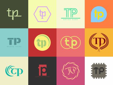 TP logo şirketi şablonu. Harf t ve p logoti. Tasarım elemanları ile farklı klasik serif harfleri ve modern kalın metin ayarla. İlk yazı tipi tipografisi. Koleksiyon trend iş kimliği.