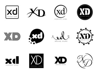 XD logo şirketi şablonu. Harf X ve D logoti. Tasarım elemanları ile farklı klasik serif harfleri ve modern kalın metin ayarla. İlk yazı tipi tipografisi. Koleksiyon trend iş kimliği.