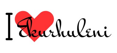 Ekurhuleni 'yi seviyorum, Güney Afrika şehri. Kırmızı kalpli el yazısıyla yazılmış mektuplar. Vektör illüstrasyon harfleri, yazdırma tişörtü, afiş, poster, etiket veya etiket için modern tasarım.