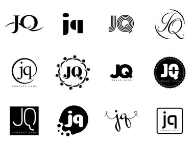 JQ logo şirketi şablonu. J ve Q harfleri logoti. Tasarım elemanları ile farklı klasik serif harfleri ve modern kalın metin ayarla. İlk yazı tipi tipografisi. Koleksiyon trend iş kimliği.