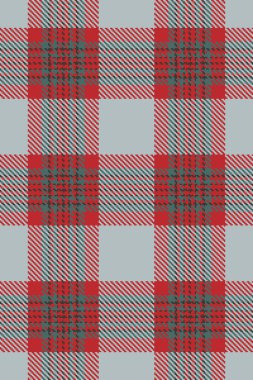 Arka plan desenli tartan, ekose golf, dikişsiz tekstil. Kurdele vektörü kumaş desenini gri ve kırmızı renk paletinde kontrol et.
