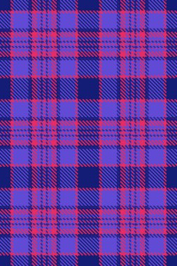 Partiler pürüzsüz, ekoseli kumaşlar sert. Çivit mavisi ve mavi renk paletinde Afrika tartan desenli tekstil vektörü.