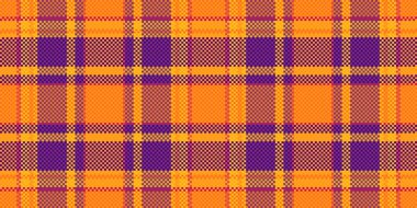 Canlı turuncu ve mor ekose desenli. Sonbahar tasarımları, sonbahar modası, tekstil projeleri ya da Cadılar Bayramı temalı arka planlar için mükemmel..