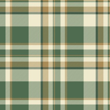 Klasik ekose desenli yeşil, bej ve kahverengi tonlarında. Tekstil tasarımı sıcaklık ve geleneği çağrıştırıyor, arka plan, giyim veya ev dekorasyonu projeleri için ideal.