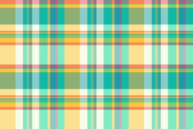 Renkli ekose desenli. Kesişen çizgileri olan neşeli, canlı bir tekstil tasarımı. Arkaplan, giysi, el sanatları veya eski temalı projeler için harika.