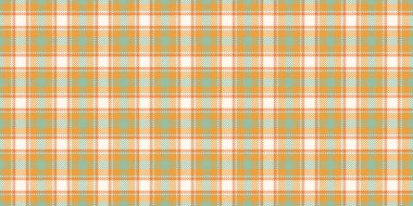 Karışık dikişsiz vektör tekstili, pamuk kumaş desenli ekose. Turuncu ve deniz kabuğu renk paletinde kumaş kontrolü yap.