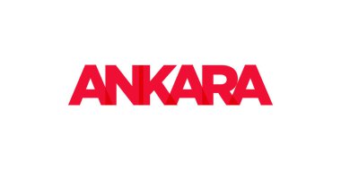 Türkiye 'de basılı ve internetteki Ankara amblemi. Tasarım, modern yazı tipinde cesur tipografiye sahip geometrik stil, vektör illüstrasyonuna sahiptir. Beyaz arkaplanda izole edilmiş grafiksel slogan harfleri.
