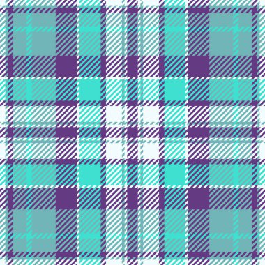 Canlı deniz mavisi, mor ve beyaz ekose desenli. Tekstil tasarımı, moda, arka plan ve web sitesi tasarımları için mükemmel. Bu pürüzsüz doku, tazelik ve sofistike duyguları çağrıştırıyor..