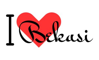 Bekasi 'yi seviyorum, Endonezya şehri. Kırmızı kalpli el yazısıyla yazılmış mektuplar. Vektör illüstrasyon harfleri, yazdırma tişörtü, afiş, poster, etiket veya etiket için modern tasarım.