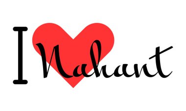 Nahant 'ı seviyorum, Birleşik Devletler şehri. Kırmızı kalpli el yazısıyla yazılmış mektuplar. Vektör illüstrasyon harfleri, yazdırma tişörtü, afiş, poster, etiket veya etiket için modern tasarım.