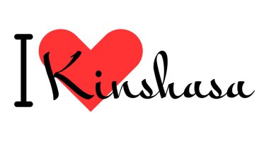 Kinşasa 'yı seviyorum, Kongo şehrini. Kırmızı kalpli el yazısıyla yazılmış mektuplar. Vektör illüstrasyon harfleri, yazdırma tişörtü, afiş, poster, etiket veya etiket için modern tasarım.