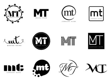 MT logo şirketi şablonu. M ve T harfi logoti. Tasarım elemanları ile farklı klasik serif harfleri ve modern kalın metin ayarla. İlk yazı tipi tipografisi. Koleksiyon trend iş kimliği.