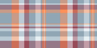 Sakin tekstil tartan, kusursuz vektör dokusu üretiyor. Pastel ve turuncu renk paletinde kart kumaşı arka plan ekoseli desen.