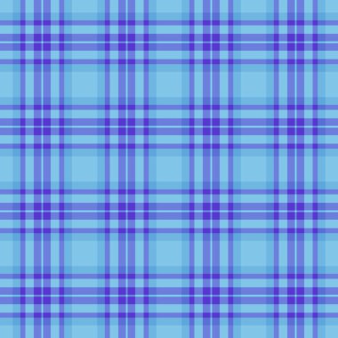 Etek desenli vektör dokusu, sevimli tekstil kumaş arkaplanı. Mavi ve cyan renk paleti ile tartan ekoseli hippi kusursuz kontrol.