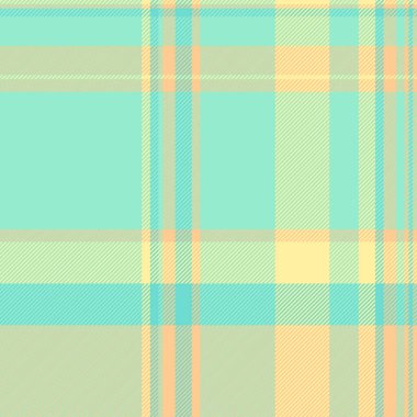 Geometri dokusu kumaş tartan, 70 'lerin desenli tekstil dikişsiz. Nane ve turuncu renk paletinde fabrika denetimi ekose vektör arkaplanı.