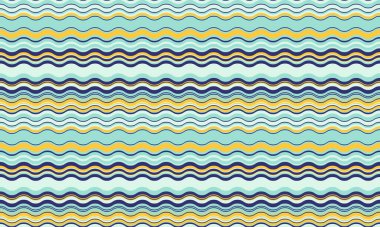 Deniz mavisi, altın ve deniz mavisi renkli dalgalı çizgiler neşeli ve yazlık bir desen oluşturur..