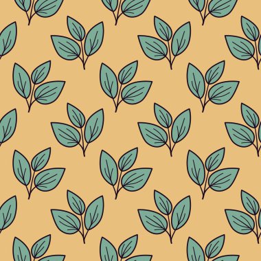 Sıcak bej arka planda zarif bir yaprak deseni var. Tekstil tasarımı, duvar kağıdı, ambalaj veya markalaşma projeleri için mükemmel.