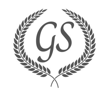 Baş harf G ve S, GS monogram logo tasarımı ve defne çelengi. Kaligrafi yazı tipli lüks amblem.