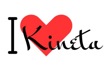 Kineta 'yı seviyorum, Yunanistan' ı. Kırmızı kalpli el yazısıyla yazılmış mektuplar. Vektör illüstrasyon harfleri, yazdırma tişörtü, afiş, poster, etiket veya etiket için modern tasarım.