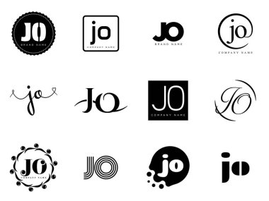 JO logo şirketi şablonu. J ve O harfi logoti. Tasarım elemanları ile farklı klasik serif harfleri ve modern kalın metin ayarla. İlk yazı tipi tipografisi. Koleksiyon trend iş kimliği.