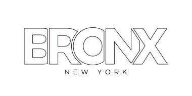 Bronx, New York, ABD tipografi sloganı. Baskı ve web ürünleri için grafik şehir harfleriyle Amerika logosu.