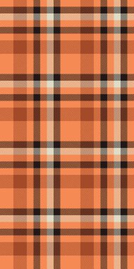 Ekose kumaş, ev bakımı, kusursuz arka plan. Pencere penceresi vektör kumaş deseni turuncu ve siyah renk paletinde.