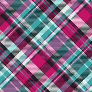 Canlı çapraz ekose desenli mavi, pembe ve siyah. Tekstil tasarımı, moda veya web sitesi geçmişi için mükemmel. Kesişen çizgiler dinamik ve enerjik bir his yaratıyor..