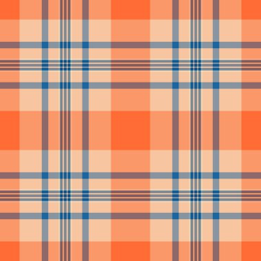 Üretim tekstil kumaşı, İngiliz tartan vektör dokusu. Londra desen taraması turuncu ve pastel renklerde pürüzsüz arka plan.