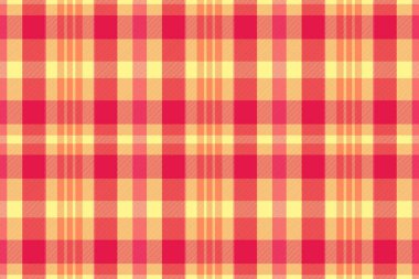 Adam kusursuz bir geçmişi, ekose kumaşı var mı diye bakıyor. Kırmızı ve turuncu renk paletinde kaba vektör dokusu deseni.