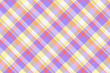 Pastel ekose desenli. Yumuşak, neşeli çapraz çizgili lavanta rengi, sarı, şeftali rengi bej rengi. Tekstil tasarımı, web siteleri, ambalaj ve bahar yaz projeleri için ideal.