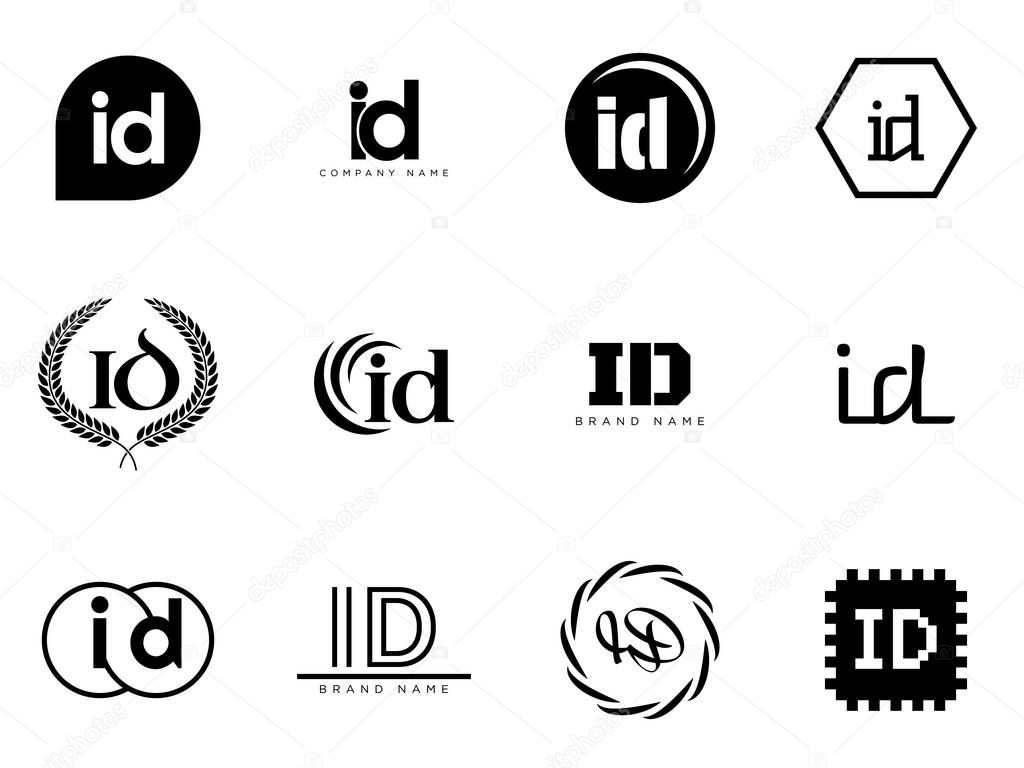 ID logo company template. Letter i and d logotype. Set different classic serif lettering and modern bold text with design elements. Initial font typography. Collection trendy business identity.