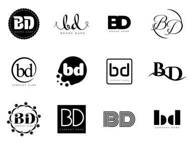 BD logo şirketi şablonu. B ve D harfi logoti. Tasarım elemanları ile farklı klasik serif harfleri ve modern kalın metin ayarla. İlk yazı tipi tipografisi. Koleksiyon trend iş kimliği.