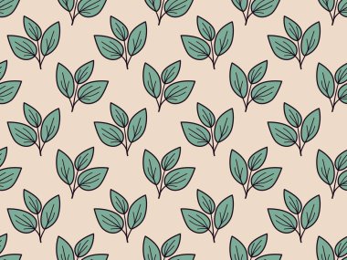 Bej bir arka planda şekillendirilmiş deniz mavisi yaprakları içeren zarif, pürüzsüz bir desen. Tekstil baskıları, duvar kağıtları veya ambalaj tasarımı için mükemmel.