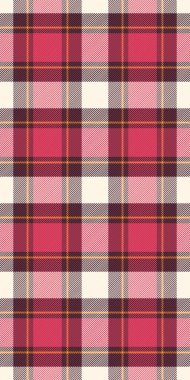 Tartan desenli ekose, dikişsiz kumaş. Kırmızı ve pembe renk paletinde klasik vektör tekstil arkaplan dokusu.