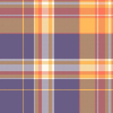 Sonbahar pikselleştirilmiş tartan deseni, dokuma efekti ile sıcak renklerde. Tekstil, moda veya dekoratif tasarımlar için klasik, çok yönlü arkaplan.
