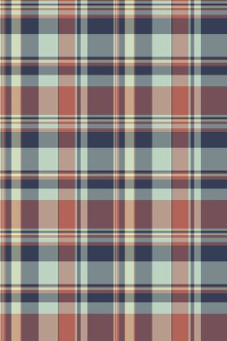 Düz doku vektör arka planı, neşeli tekstil kumaş tartan. Mobilya desenli ekoseli kontrol pastel ve kırmızı renk paletinde pürüzsüz.