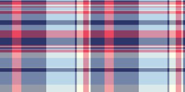 Etkileyici desenli tekstil, ekoseli kumaş, dikişsiz. Süslü kumaş vektör arkaplan tartanı mavi ve kırmızı renk paletinde.