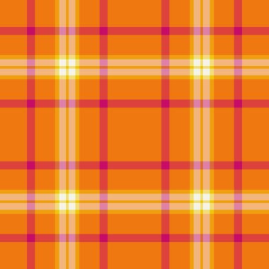 Üst doku vektör deseni, seksi kumaş kontrol tartan. Parlak ve turuncu renk paletinde arka planda ekoseli kumaşı kutlayın.