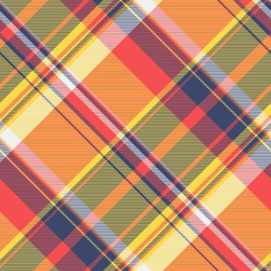 Fransa tekstil şablonu, mutlu noeller kumaş kumaş ekose kumaş. Oduncu dokusu sarı ve kırmızı renk paletinde kusursuz arkaplan vektörü.