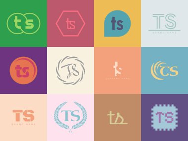 TS logo şirketi şablonu. Mektup t ve logoti. Tasarım elemanları ile farklı klasik serif harfleri ve modern kalın metin ayarla. İlk yazı tipi tipografisi. Koleksiyon trend iş kimliği.