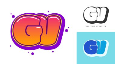 Festival ya da parti için GV logo tasarımı. Graffiti tarzında G ve V harfleri. Yazı tipi tipografisinin yaratıcı modern harfleri. Modayı takip eden logotlar ya da kimlikler. Vektör illüstrasyonu.