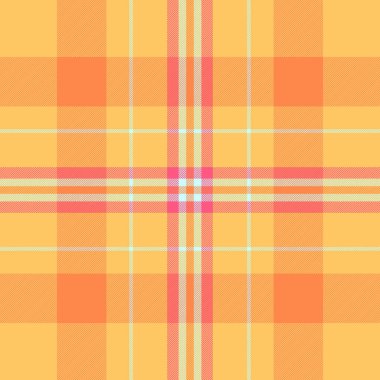 Vektör dokusunu kontrol et, kısa ekose desenli. Kehribar ve turuncu renk paletinde geniş dikişsiz tekstil kumaş arka planı.