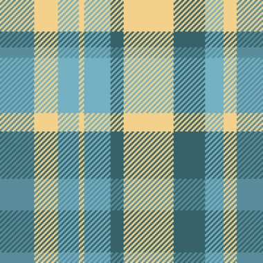 Tatil desenli ekoseli tarama, tüvit kumaş arka plan tekstili. Cyan ve kehribar renk paletinde konforlu vektör dikişsiz tartan dokusu.
