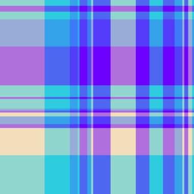 Ekose kumaş, Türk arkaplan desenli tekstil. Mavi ve cyan renk paletinde karmaşık kumaş tartan pürüzsüz vektör.