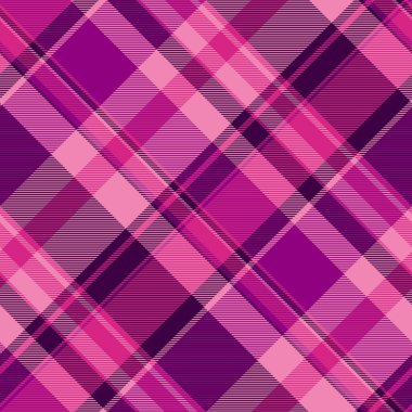Pijama kumaş deseni, ekose kontrol vektörü. Pembe ve koyu renk paletinde karışık ekose desenli arkaplan.